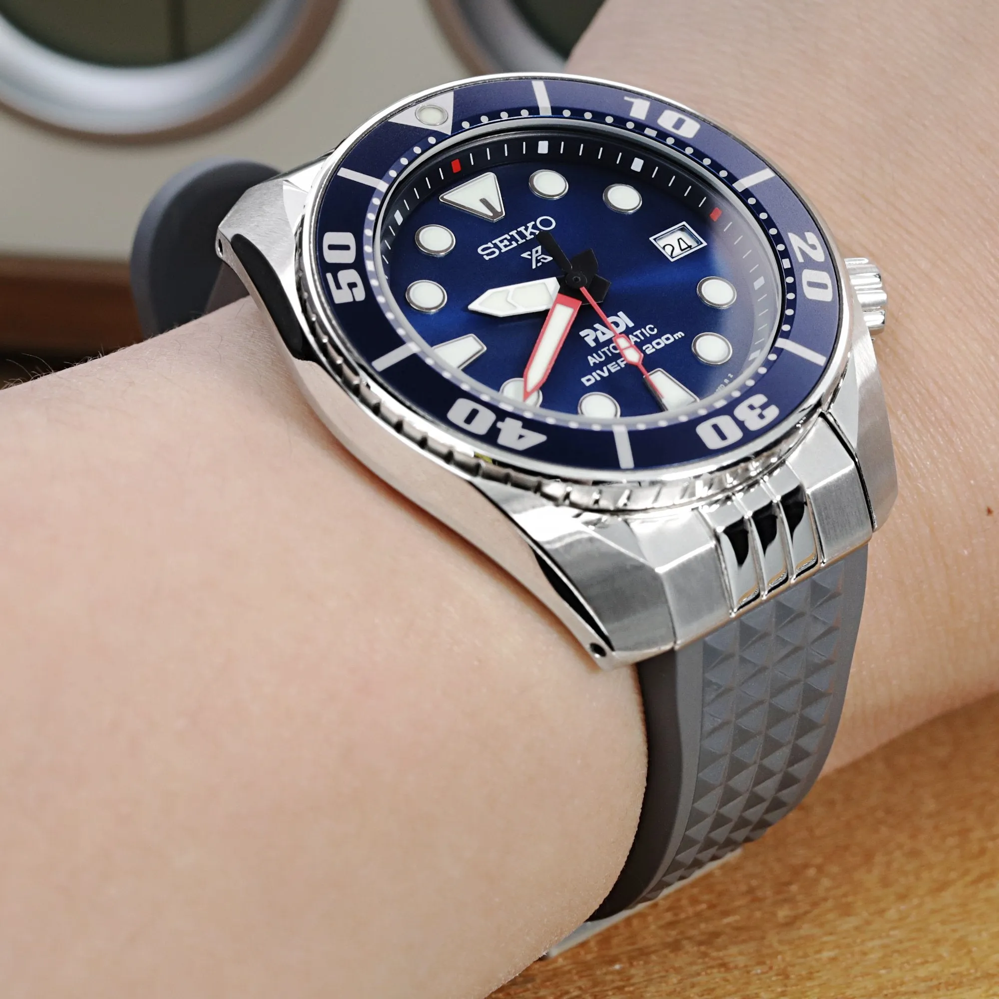 Chaffle Military Grey FKM Rubber   Add-on End Piece watch strap compatible with Seiko Sumo SPB103