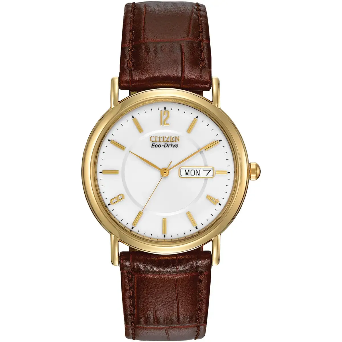 Citizen Eco-Drive Mens Gold Tone Strap White Dial Watch