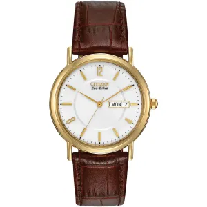 Citizen Eco-Drive Mens Gold Tone Strap White Dial Watch