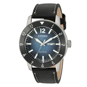 Citizen Mens Eco-drive Brycen Gray Dial Black Band Stainless Steel Leather Strap Watches - AW0078-08L