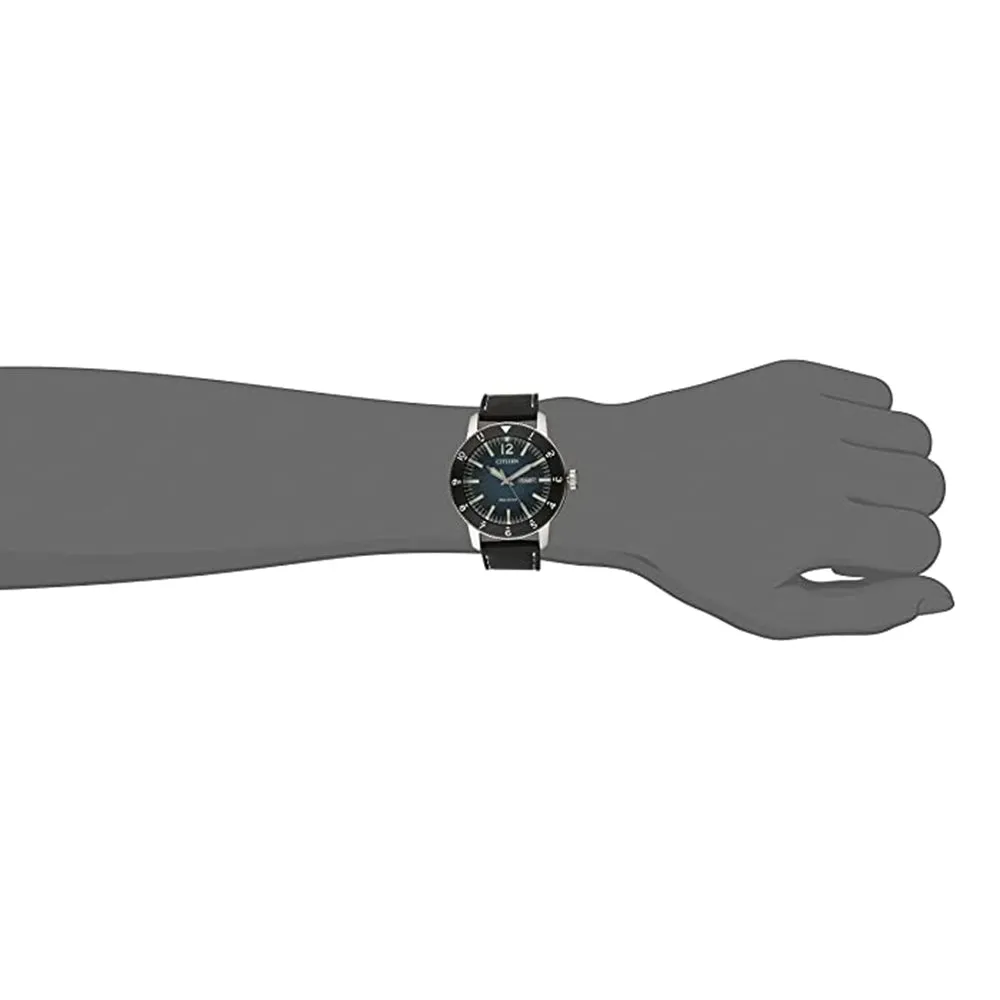 Citizen Mens Eco-drive Brycen Gray Dial Black Band Stainless Steel Leather Strap Watches - AW0078-08L