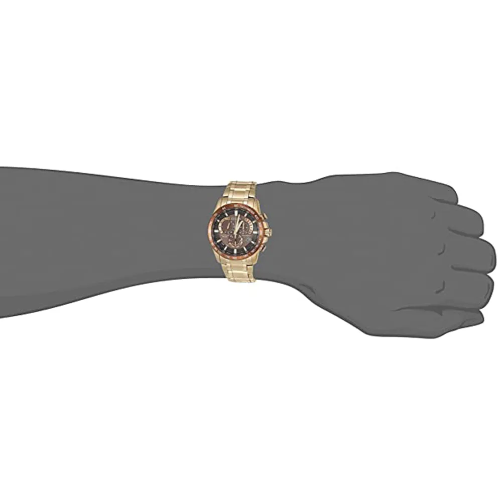 Citizen Mens Eco-drive PCAT Radio Controlled Brown Dial Rose Gold Band Stainless Steel Strap Chronograph Watch - CB5896-54X