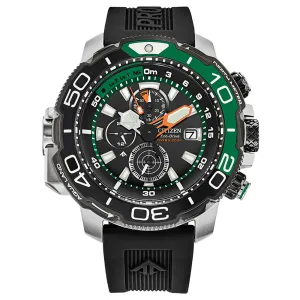Citizen Mens ProMaster Aqualand Chronograph Black Dial Steel Case Rubber Band Watch - BJ2168-01E