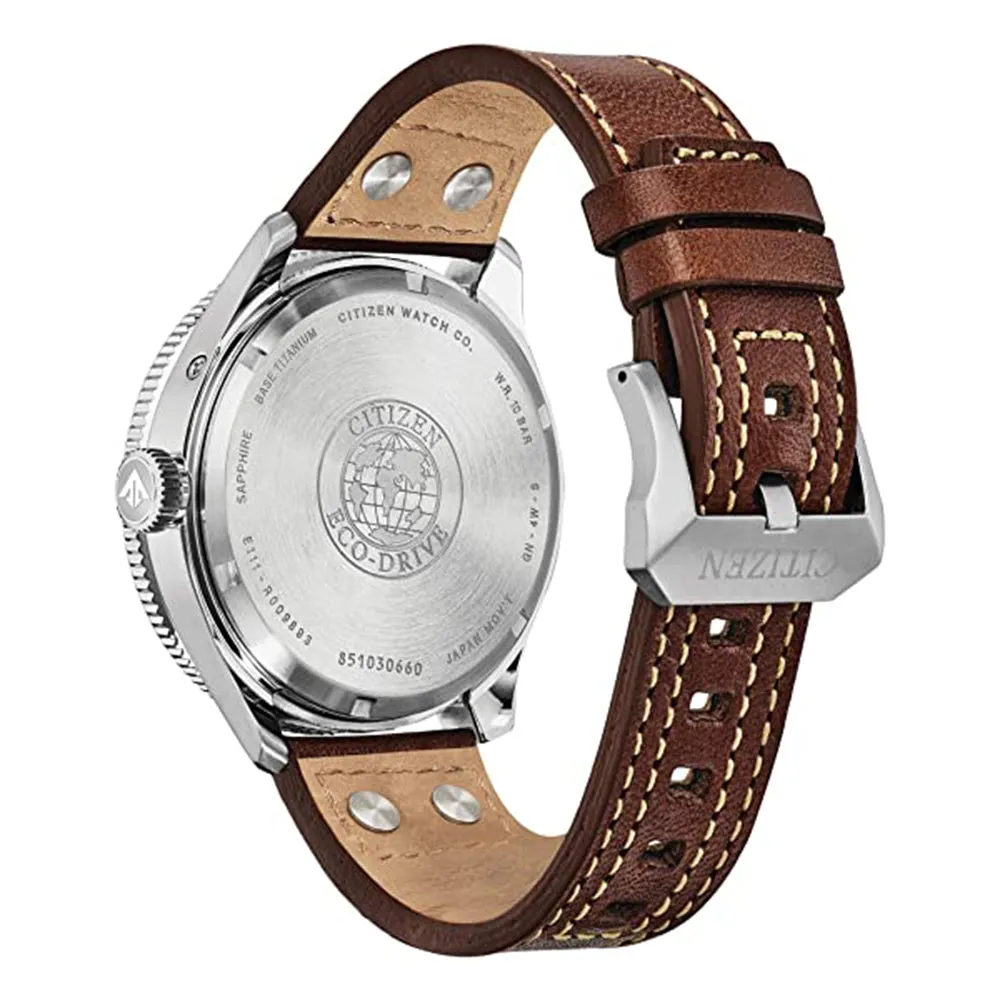 Citizen Mens Promaster Nighthawk Blue Dial Brown Band Stainless Steel Watch - BX1010-11L