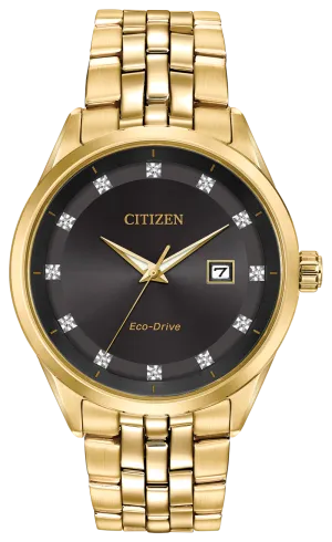 Citizen Stainless Steel Gold Tone Black Diamond Dial Corso BM7252-51G