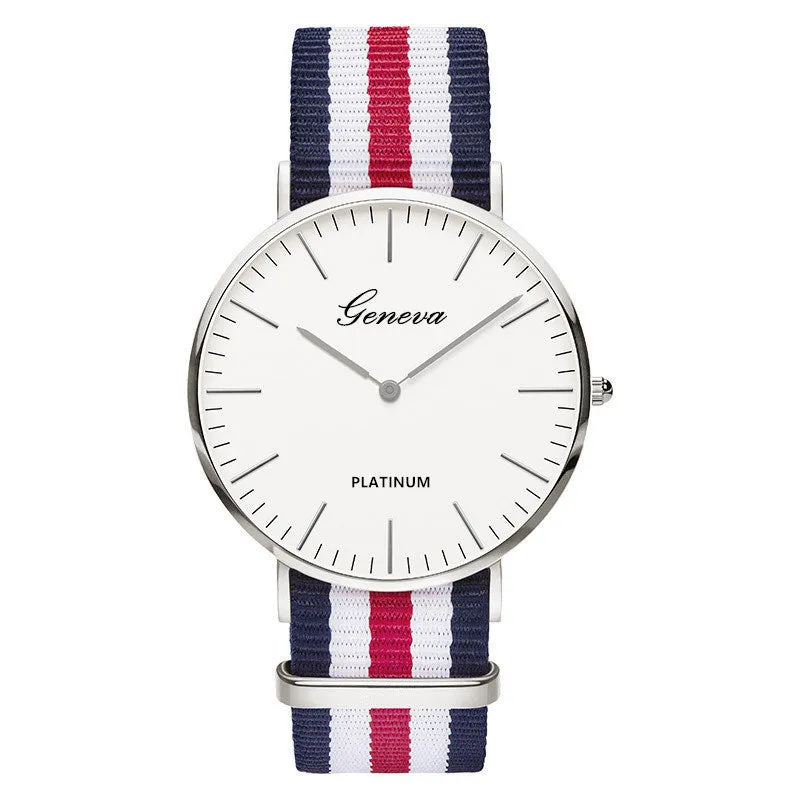Classic Fashion Stripe Nylon Band Women Watch Top Luxury Brand Men Quartz Wrist Watch Lady Watch Montre Femme Horloge Saat Clock