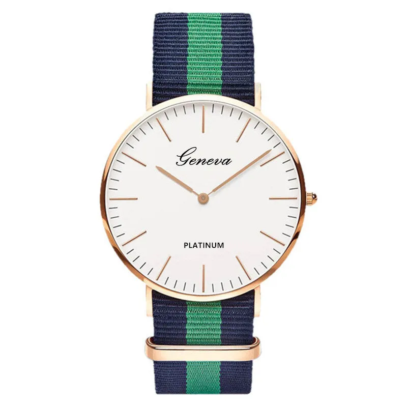 Classic Fashion Stripe Nylon Band Women Watch Top Luxury Brand Men Quartz Wrist Watch Lady Watch Montre Femme Horloge Saat Clock