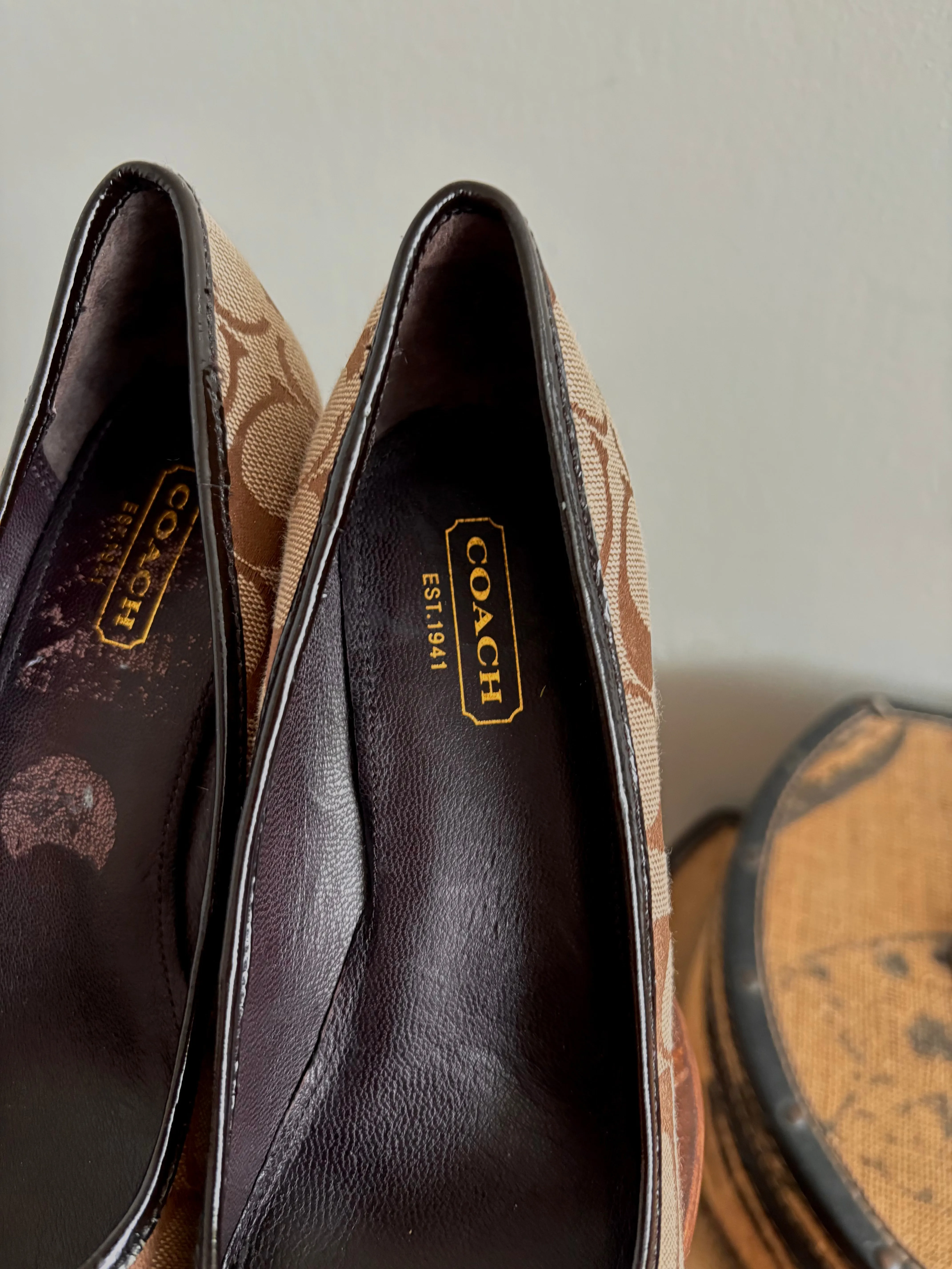 COACH MONOGRAMMED WEDGE HEELS
