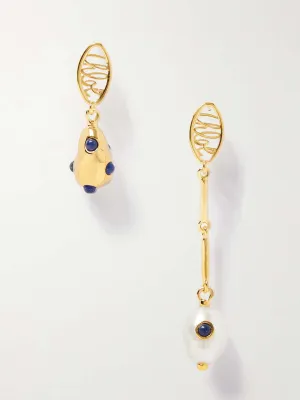 Darcey Lace gold-tone, pearl and lapis lazuli earrings