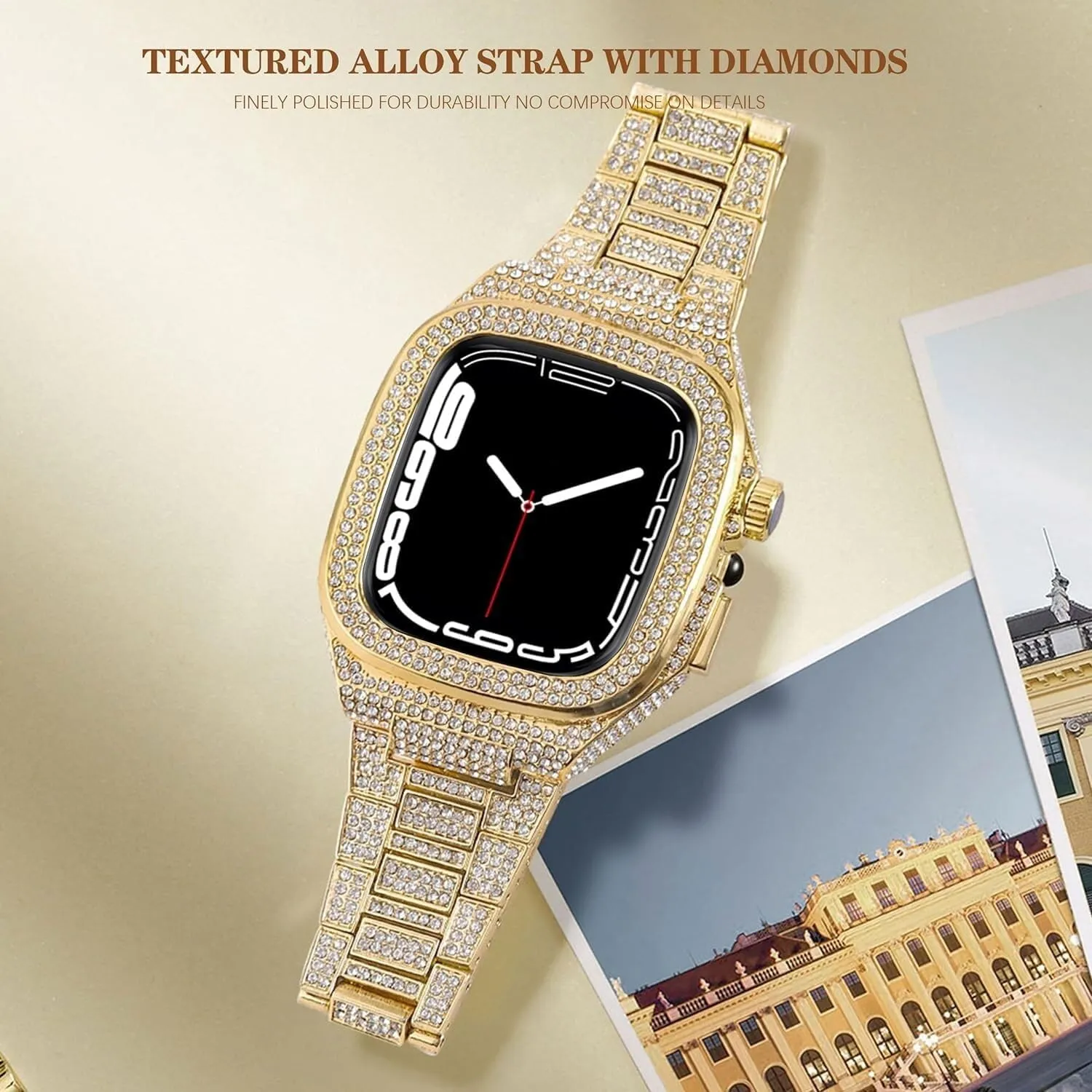 Diamond Watch Case Metal Watch Strap Modification KitFor Apple Watch 8 7 6 5 4 SE Fashion Business Watch Band for Lady Women GirlsFor Iwatch Series 44mm 45mm