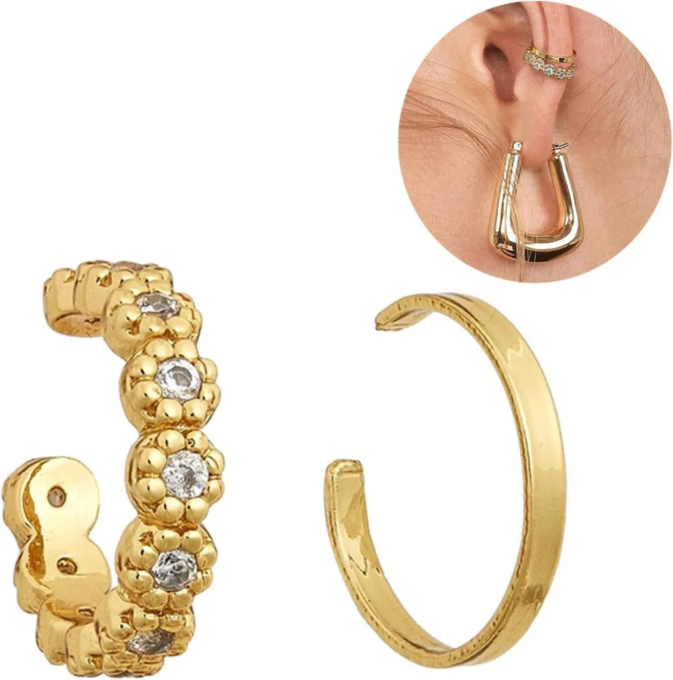 Earring Hoop Stud Drop & Dangle, 2Pcs/Set Lady Rhinestone C Shape Ear Cuffs Clip On Earrings Non Piercing Jewelry for Women Teen Girls Birthday Christmas Friends Gift