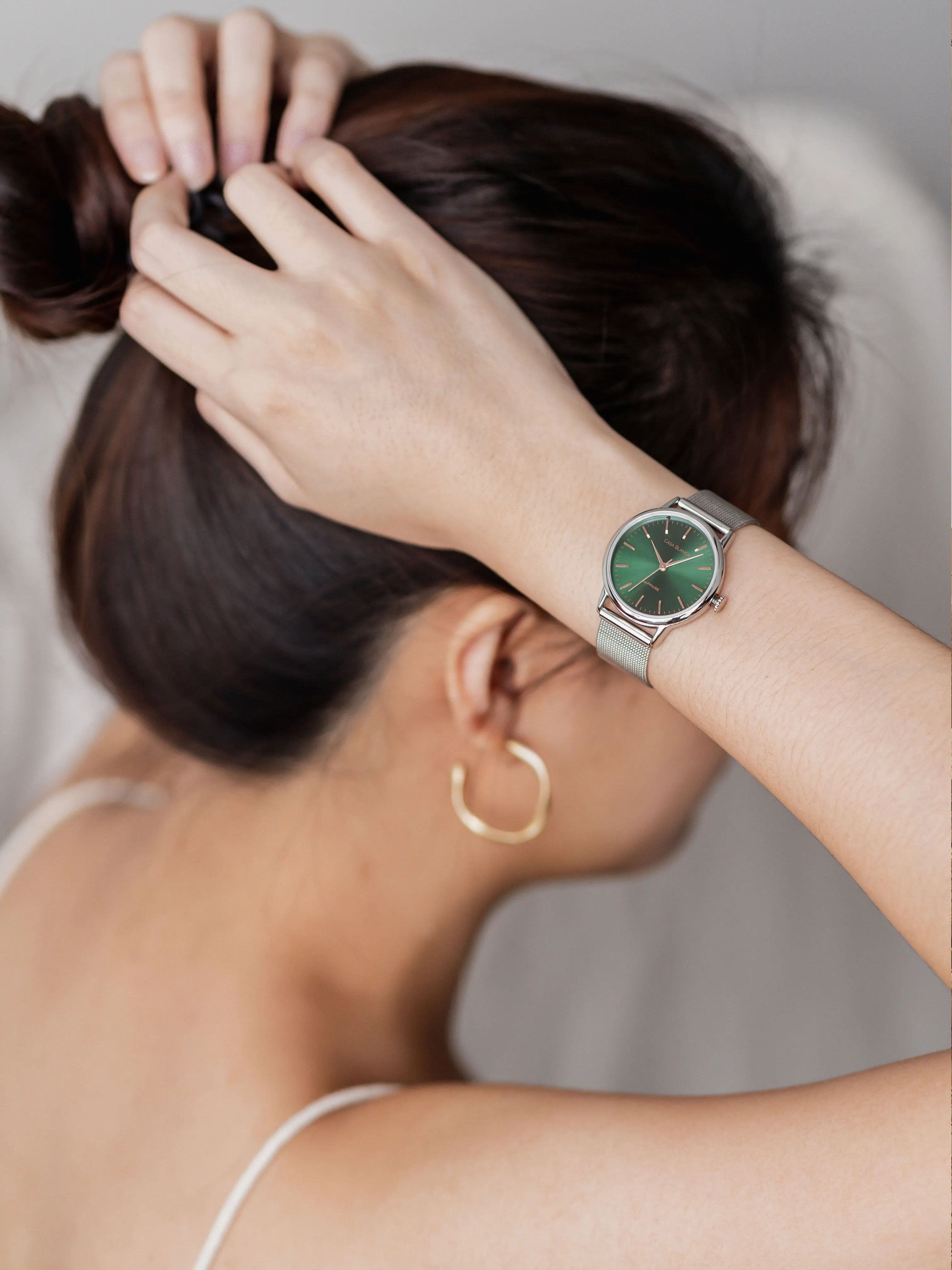 Emerald Silver Watch | Silver Mesh Strap