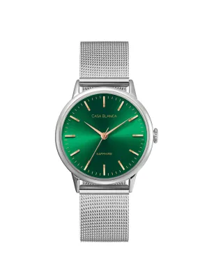 Emerald Silver Watch | Silver Mesh Strap
