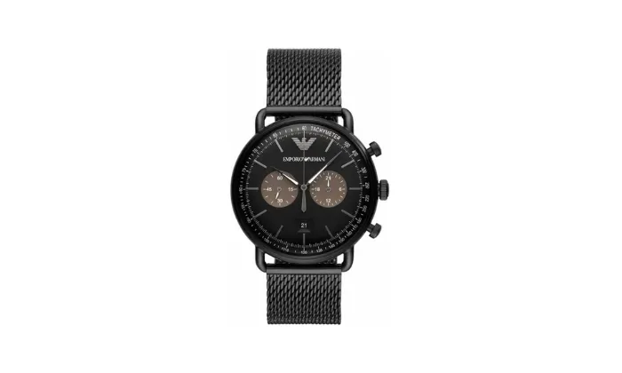 Emporio Armani Men's Aviator Black Round Stainless Steel Watch