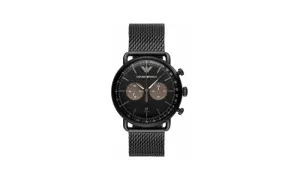 Emporio Armani Men's Aviator Black Round Stainless Steel Watch