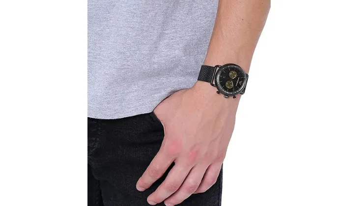 Emporio Armani Men's Aviator Black Round Stainless Steel Watch