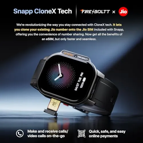 Fire-Boltt Snapp Smart Watch, Selfie Camera, 4G Nano-SIM Slot, 54.1mm AMOLED Display, Play Store- Unlimited apps, 1000mAh Battery, 2GB/4GB RAM   16GB/64GB ROM (Archaic Black)
