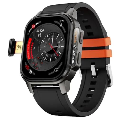 Fire-Boltt Snapp Smart Watch, Selfie Camera, 4G Nano-SIM Slot, 54.1mm AMOLED Display, Play Store- Unlimited apps, 1000mAh Battery, 2GB/4GB RAM   16GB/64GB ROM (Archaic Black)