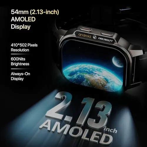 Fire-Boltt Snapp Smart Watch, Selfie Camera, 4G Nano-SIM Slot, 54.1mm AMOLED Display, Play Store- Unlimited apps, 1000mAh Battery, 2GB/4GB RAM   16GB/64GB ROM (Archaic Black)
