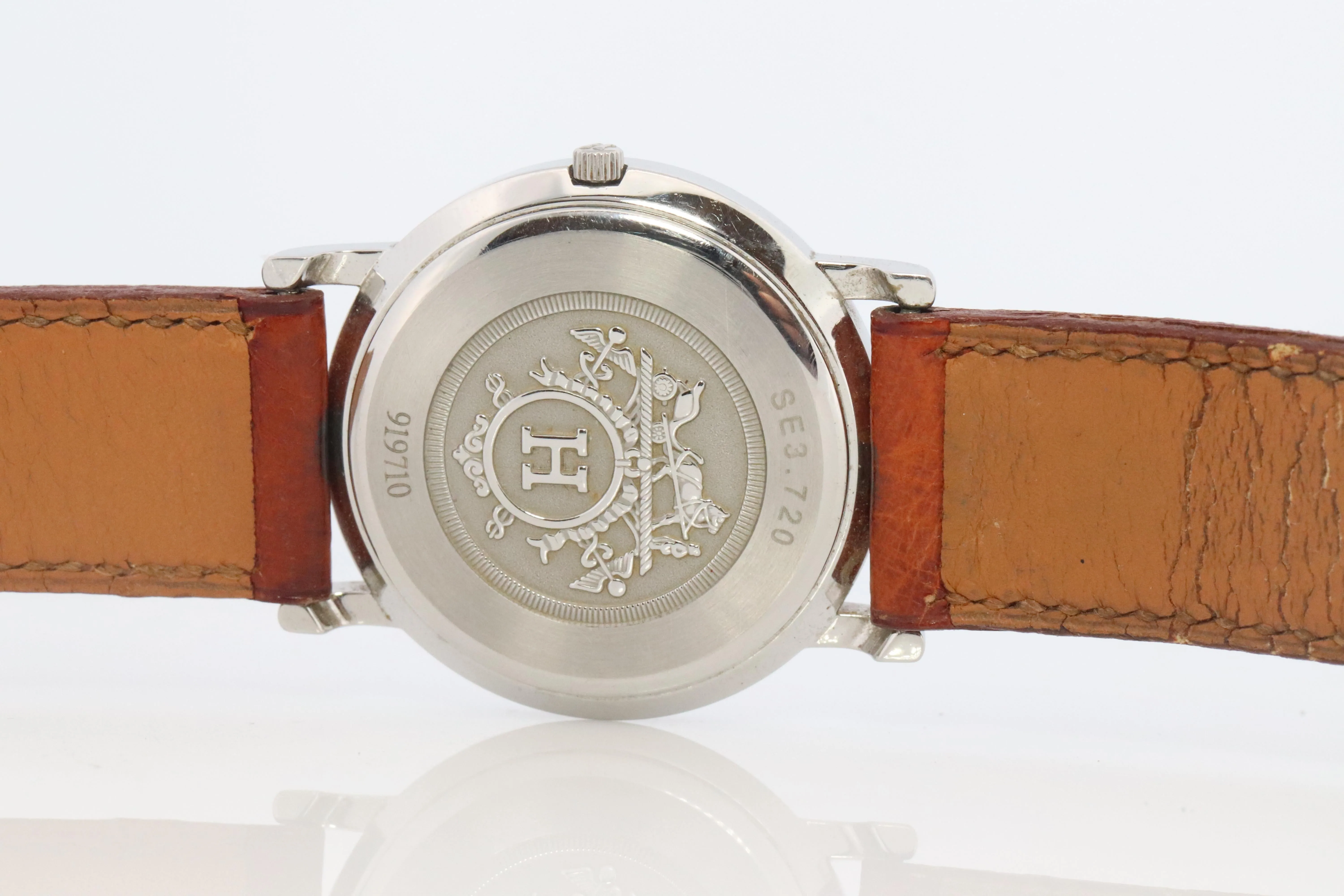 Genuine HERMES Sellier 34mm Round SS and 18k Quartz Hermes SE3.720 Mens Watch