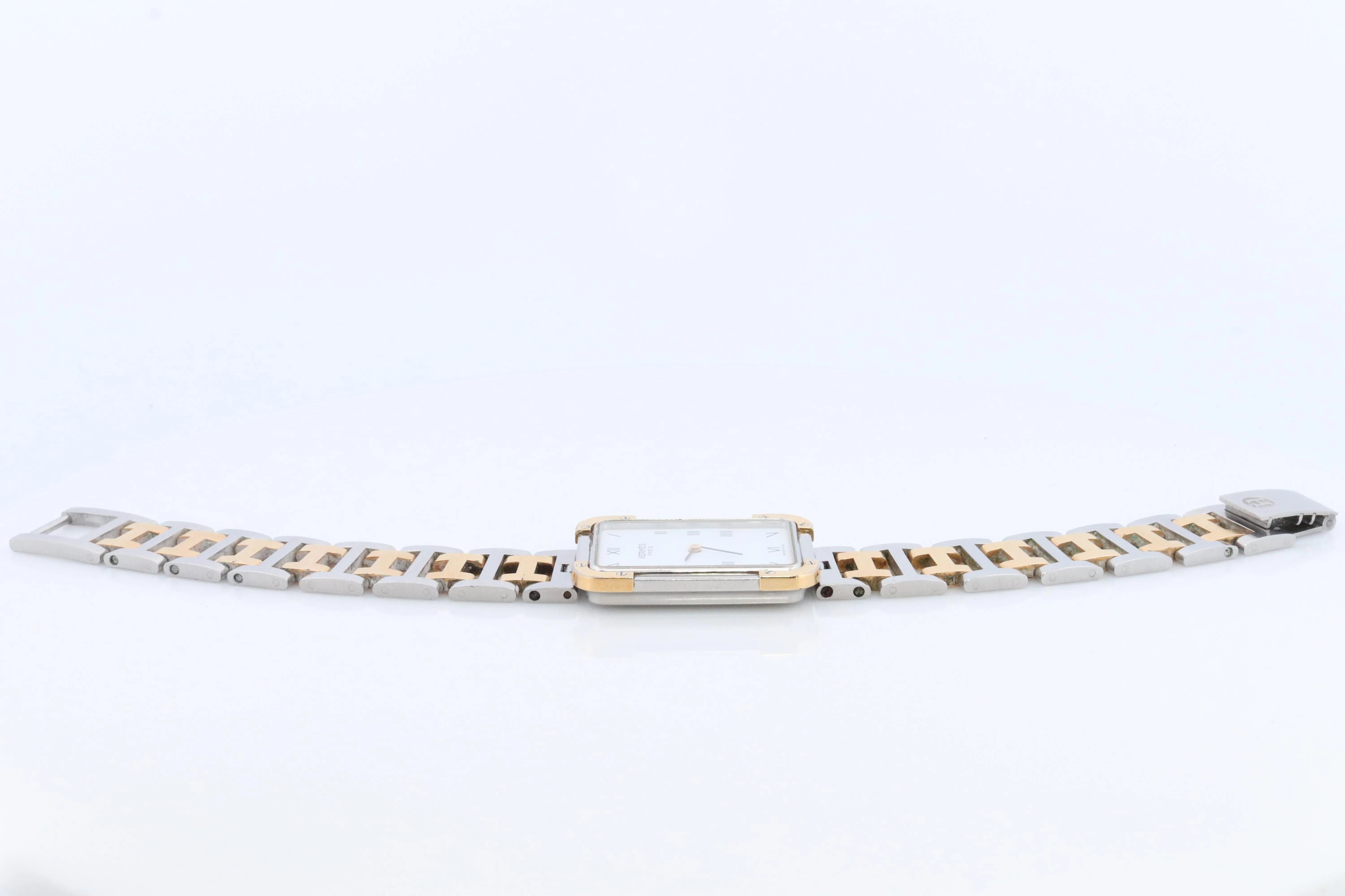 Genuine HERMES Stainless Steel 24mm Rectangle Croisiere Quartz Watch White.
