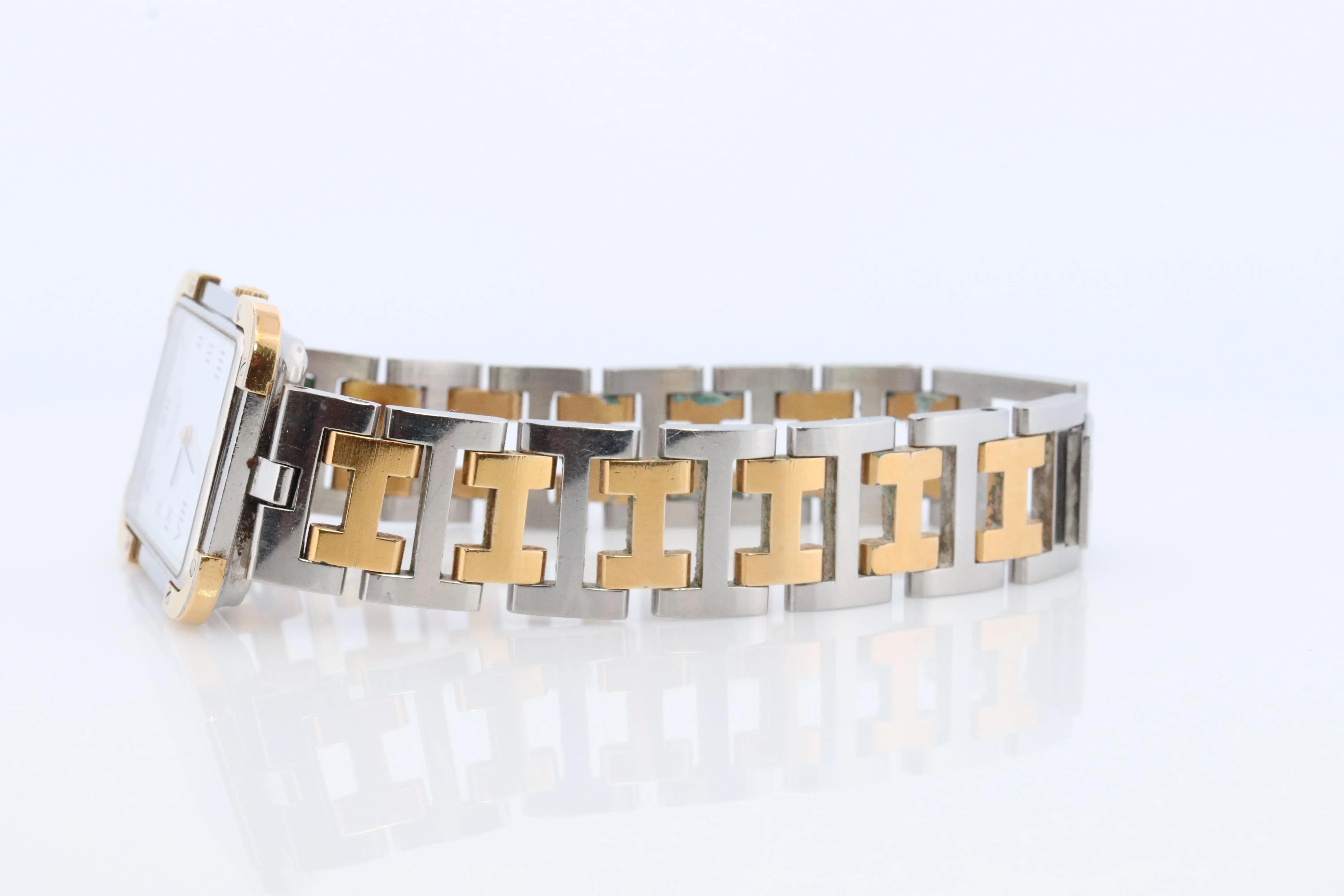 Genuine HERMES Stainless Steel 24mm Rectangle Croisiere Quartz Watch White.