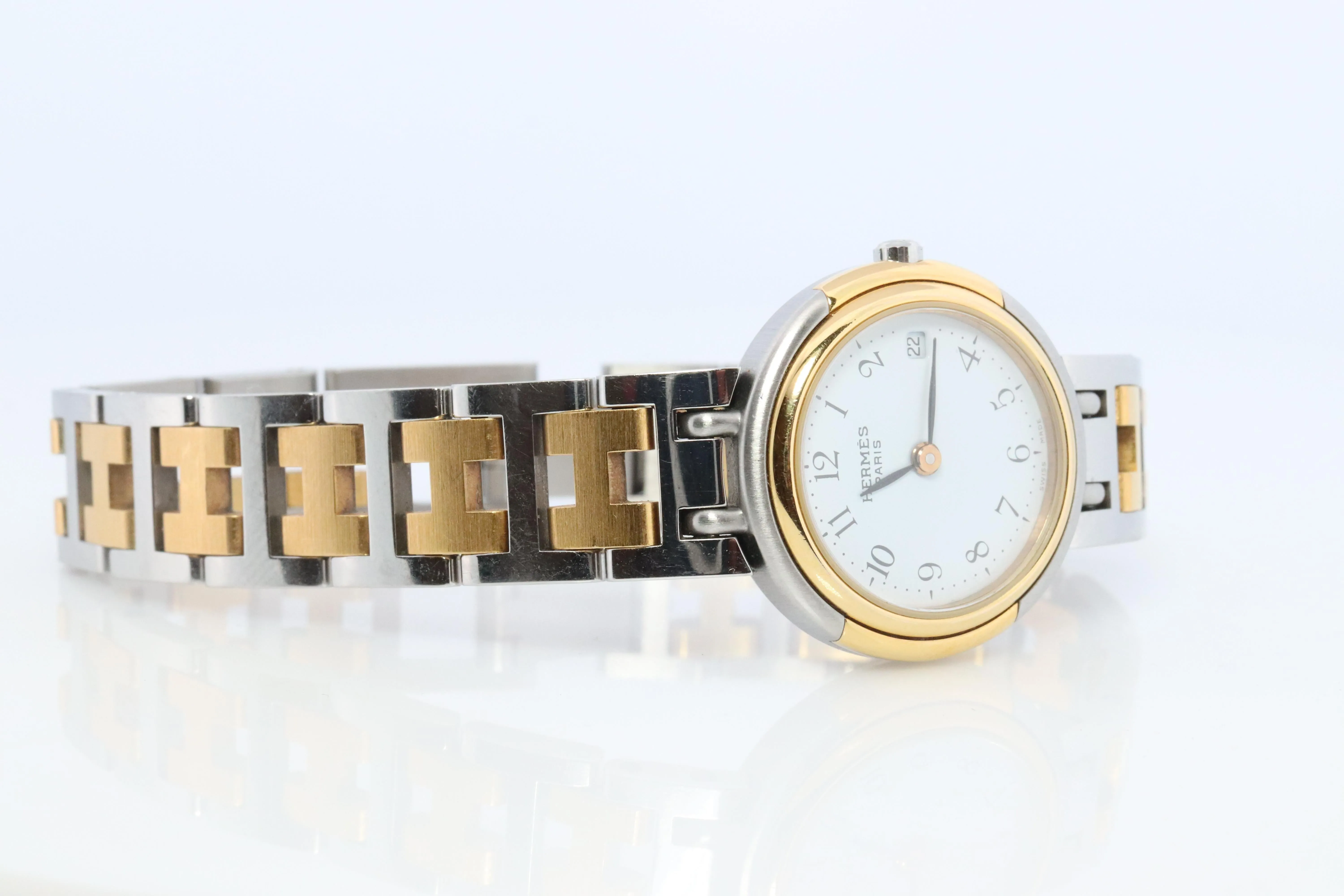 Genuine HERMES Windsor SS 24mm Round Quartz Watch White Dial