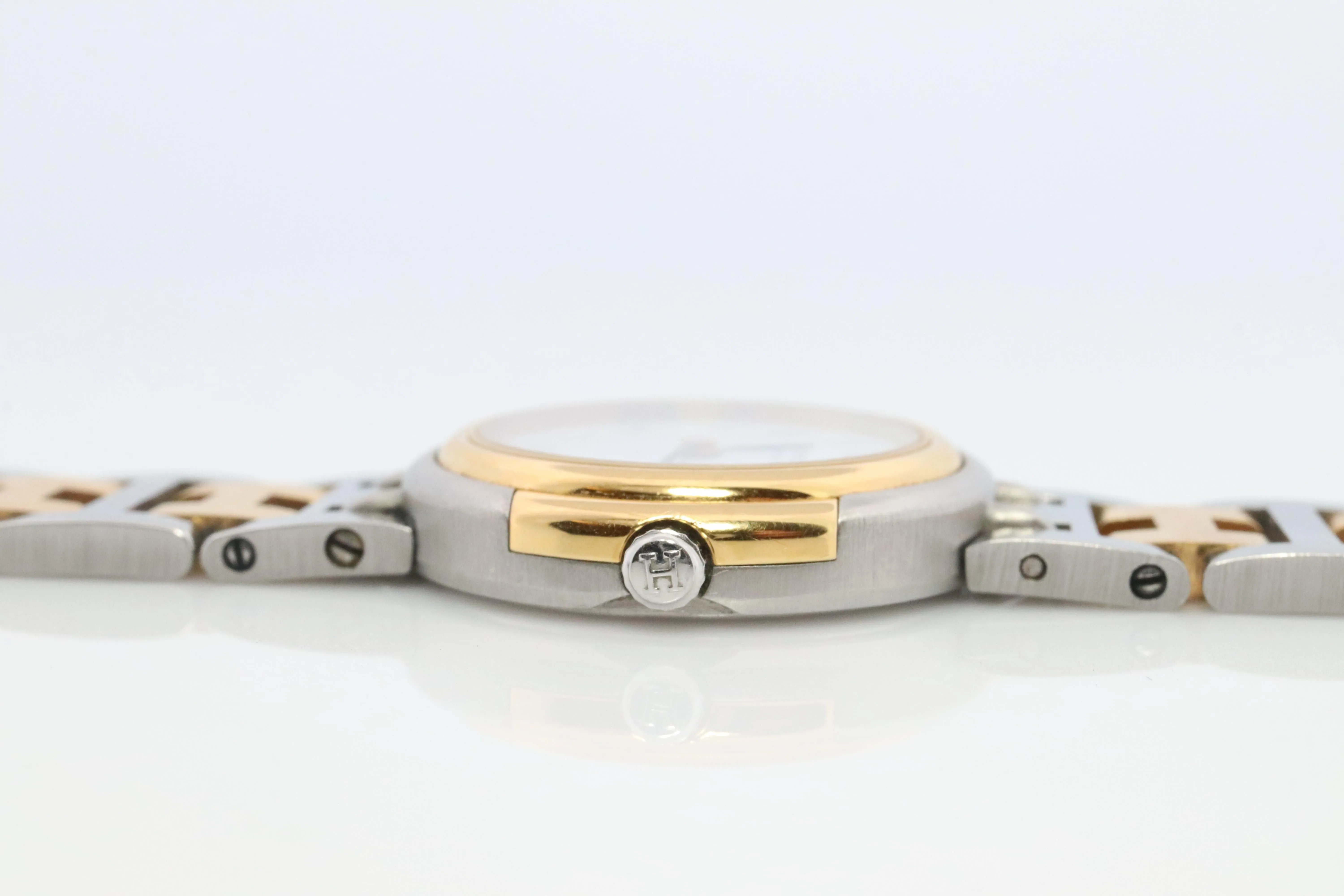 Genuine HERMES Windsor SS 24mm Round Quartz Watch White Dial