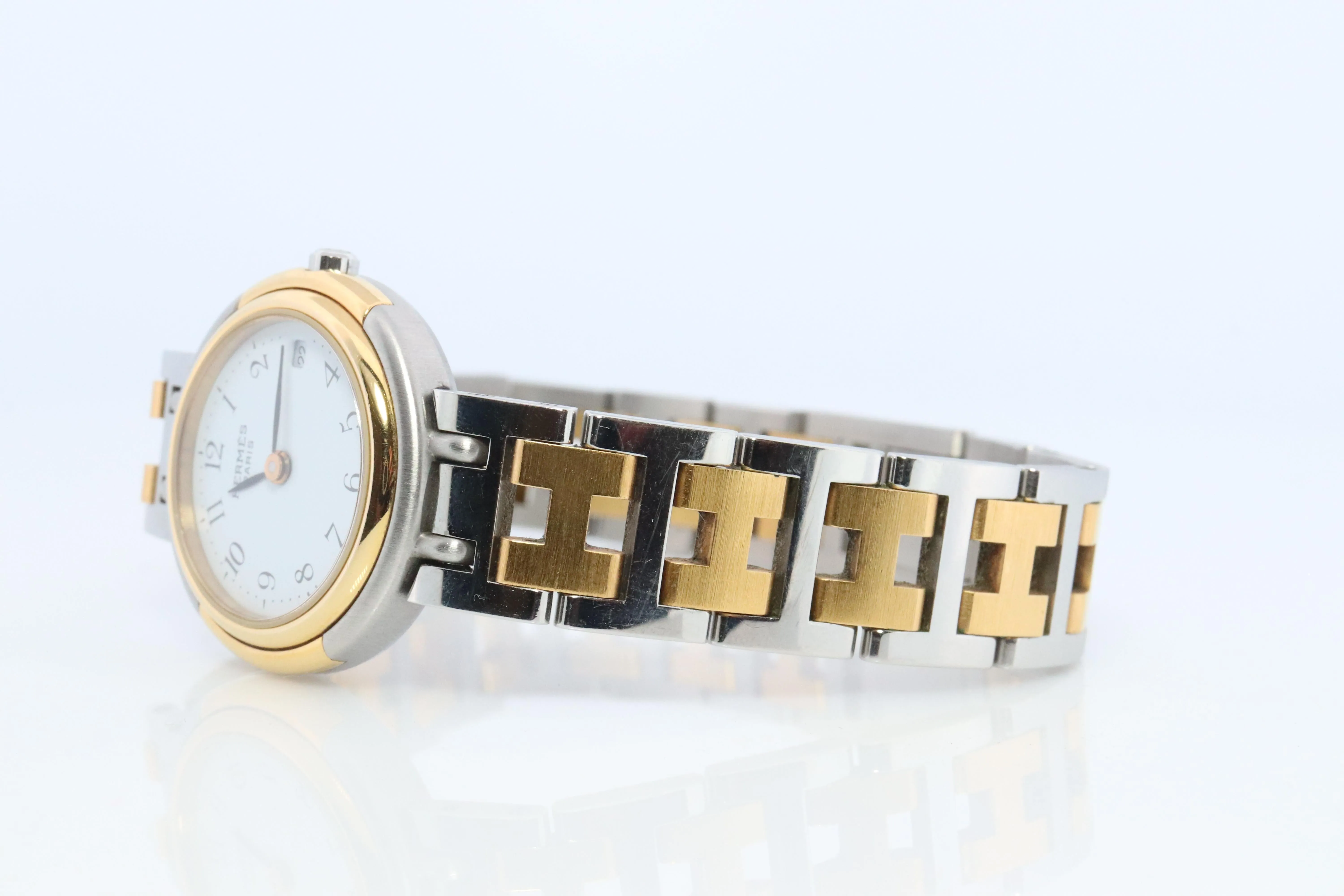 Genuine HERMES Windsor SS 24mm Round Quartz Watch White Dial