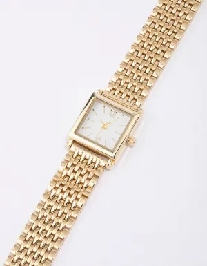 Gold & White Square Watch