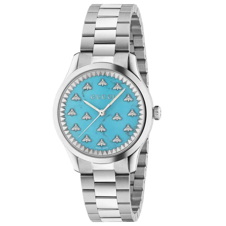 Gucci G-Timeless with Bee Motif Turquoise Stone Dial Stainless Steel Watch | 32mm | YA1265044