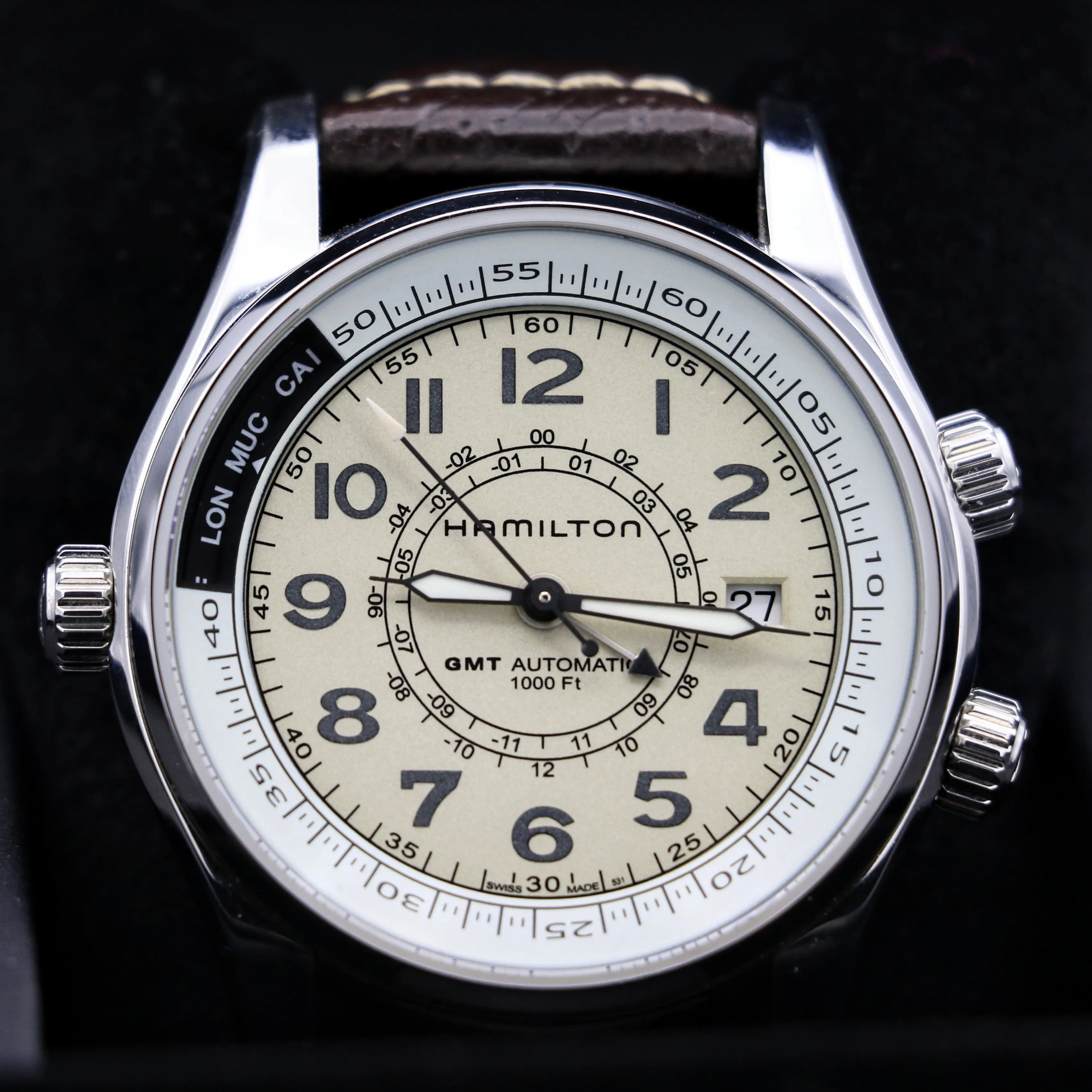 HAMILTON Khaki Skymaster Pilot GMT Automatic Wristwatch Swiss Original Box