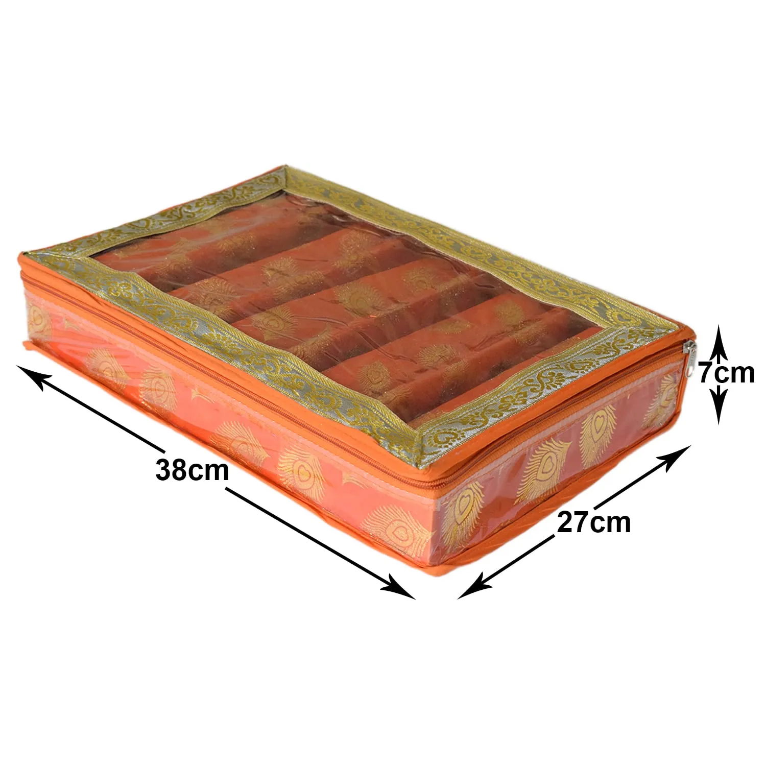 Heart Home Feather Design Laminated 5 Rod Box, Organizer For Bangle, Watches, Bracelets, Jewellery With Tranasparent Top (Orange)-47HH0162