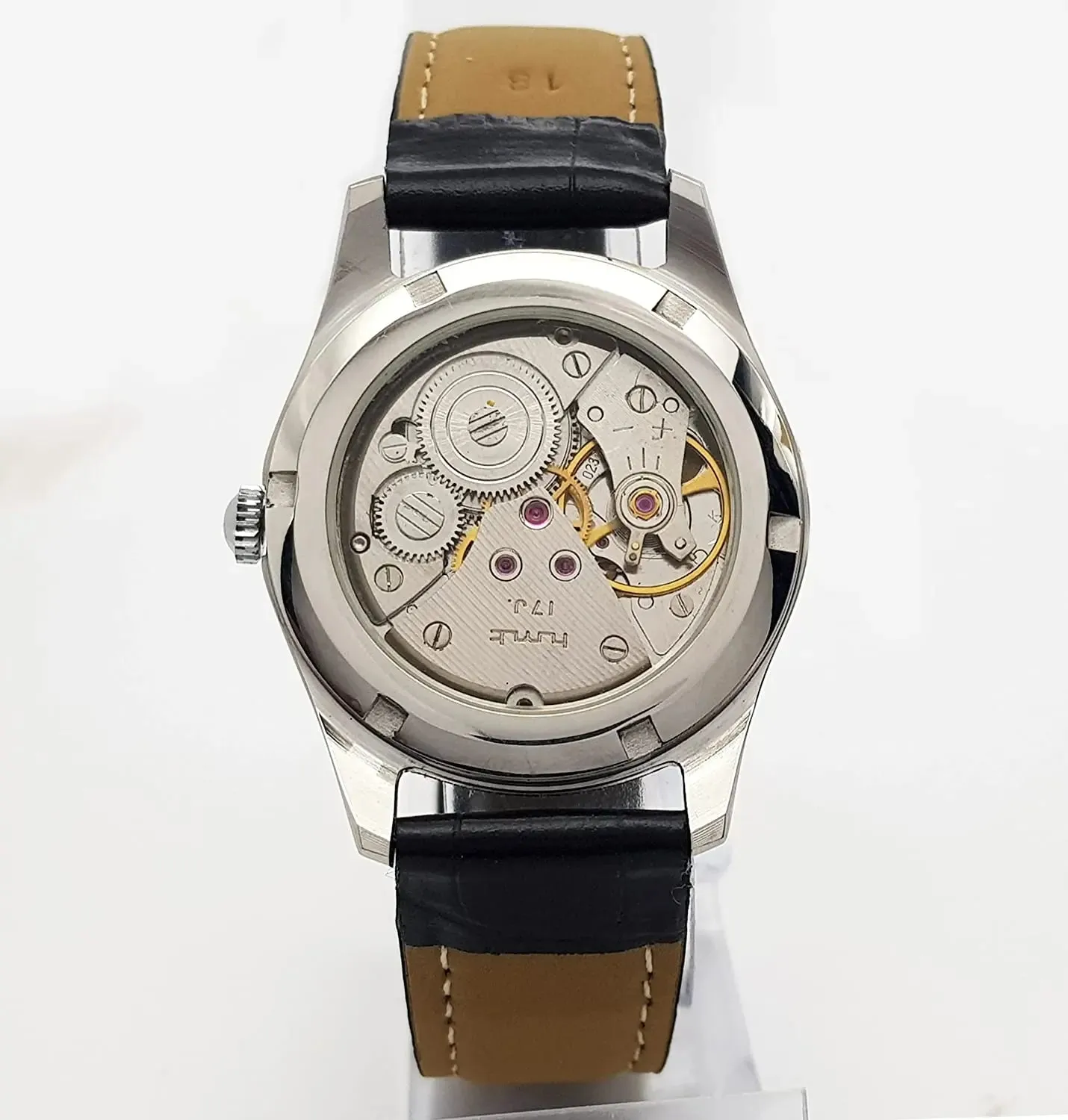 HMT Janata Para Shock 17 Jewels Black Devanagari Dial Transparent Back Mechanical Hand winding Men's Wrist Watch