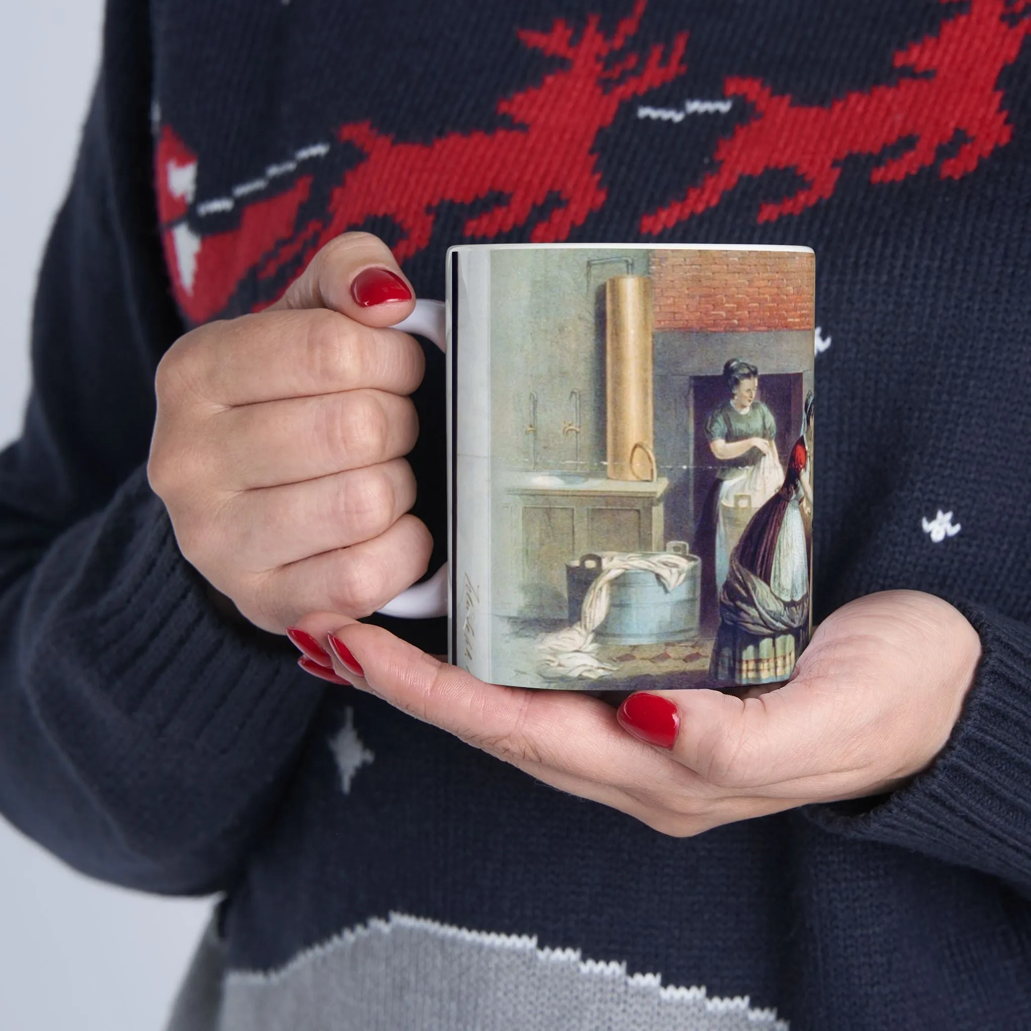 Home washing machine & wringer - A painting of women washing machines in a kitchen Beautiful Novelty Ceramic Coffee Mug 11oz
