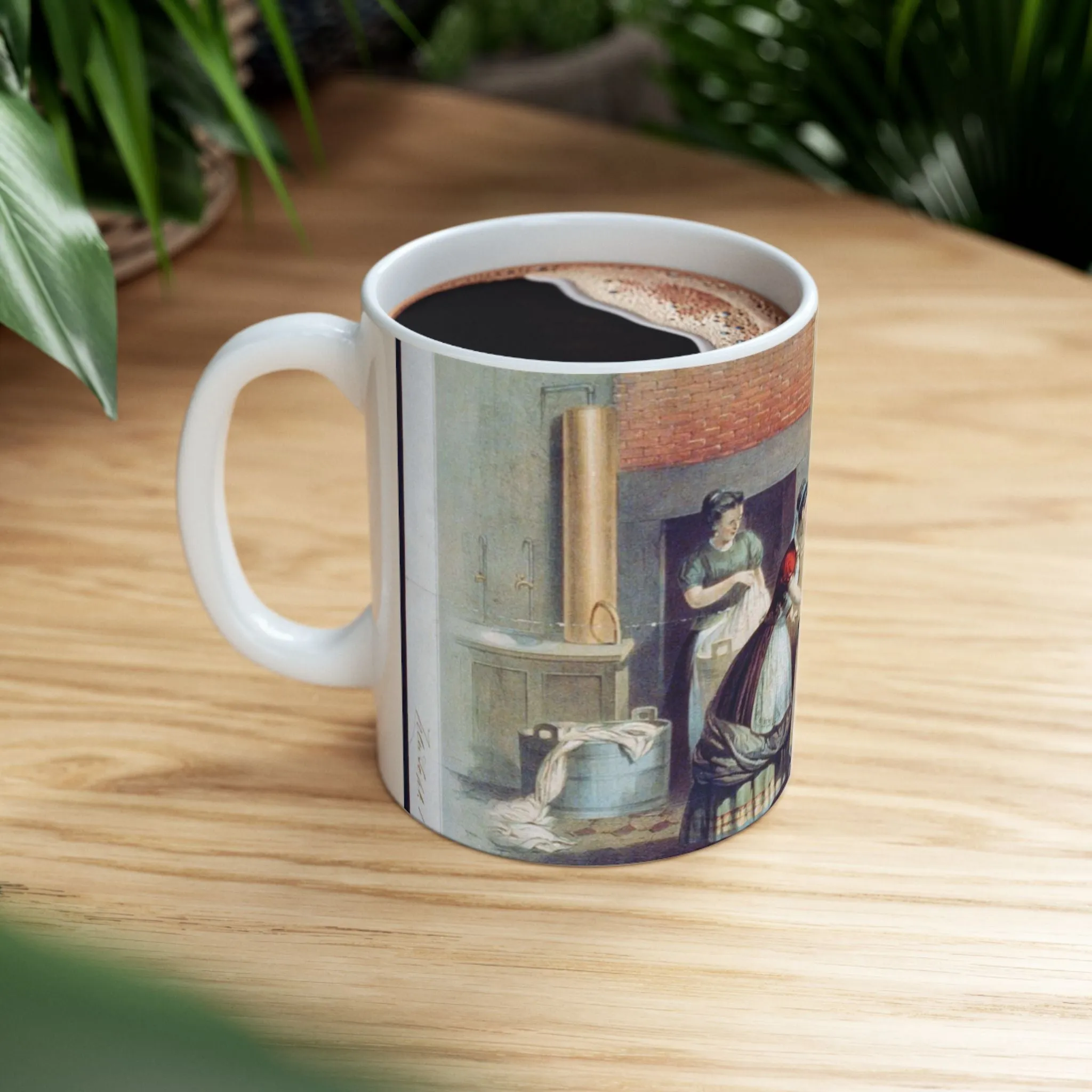 Home washing machine & wringer - A painting of women washing machines in a kitchen Beautiful Novelty Ceramic Coffee Mug 11oz