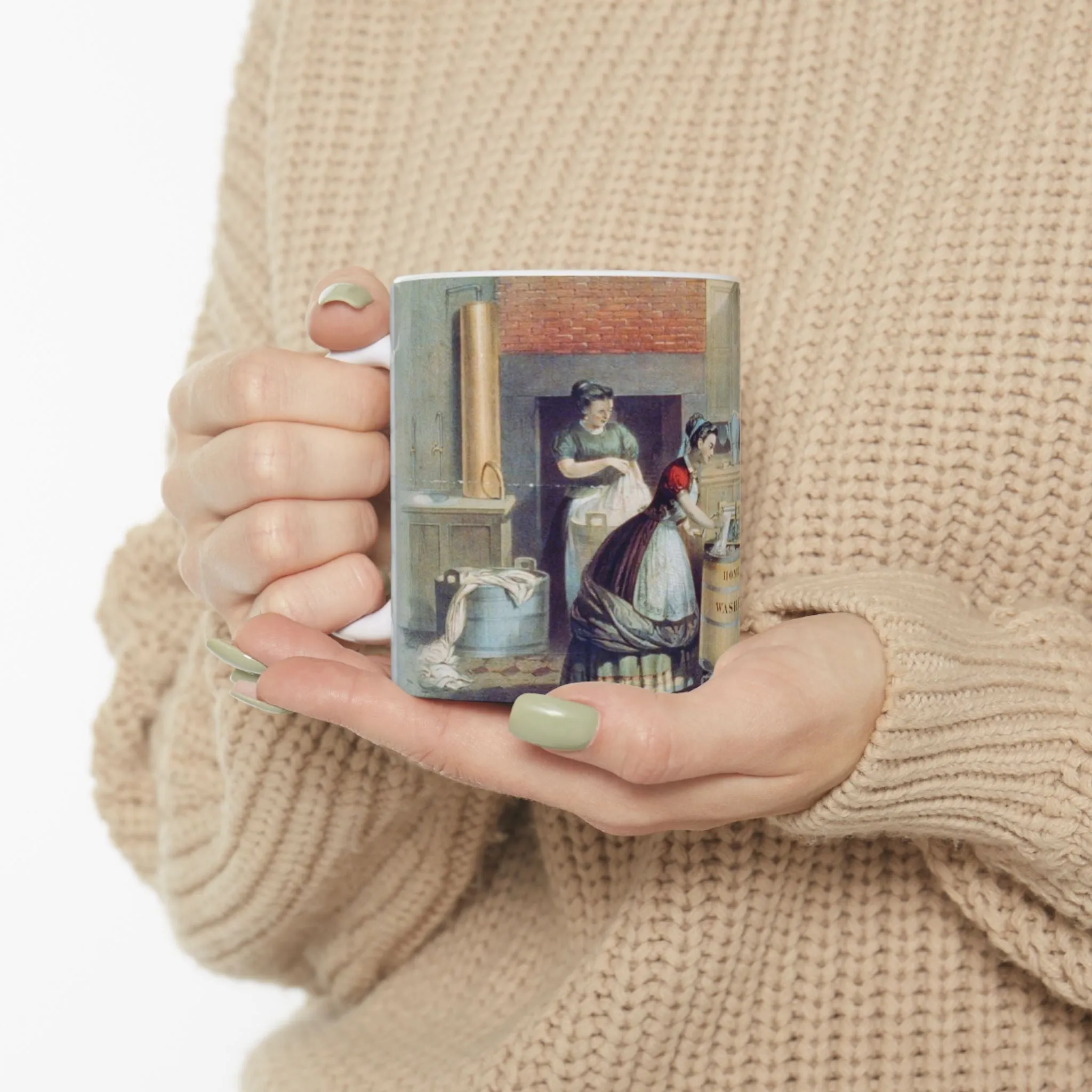 Home washing machine & wringer - A painting of women washing machines in a kitchen Beautiful Novelty Ceramic Coffee Mug 11oz