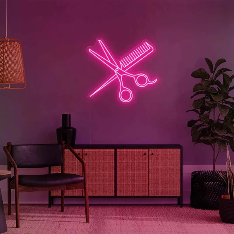 Insegna neon led Combs and Clippers Sign Barber Shop