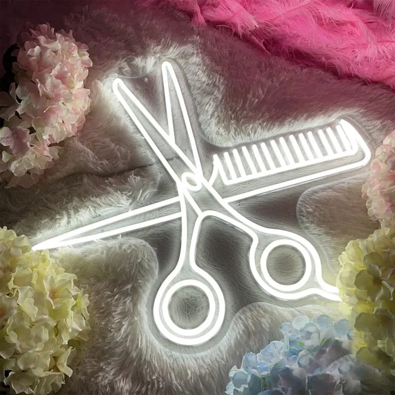Insegna neon led Combs and Clippers Sign Barber Shop
