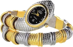 JewelryWe Womens Snake Bangle Watches: Hip Hop Wrap Cuff Bracelet Watch Bendable Snake Armband Quartz Wristwatch