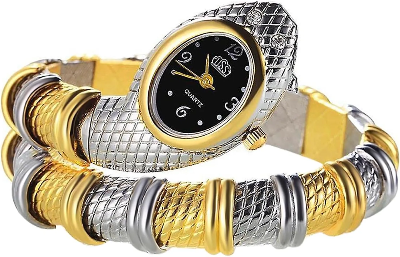 JewelryWe Womens Snake Bangle Watches: Hip Hop Wrap Cuff Bracelet Watch Bendable Snake Armband Quartz Wristwatch