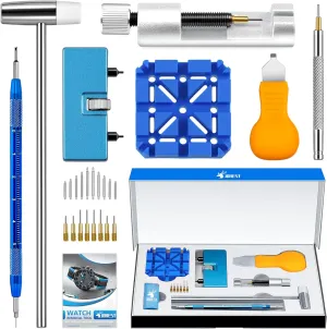 JOREST Watch Repair Tool Kit for Battery Replacement, Strap Adjustment Resizing, Watch Link Pin Remover, Watch Opening, Pry Knife Case Opener for Watch Back Removal, with Watch Hammer, Spring Bars