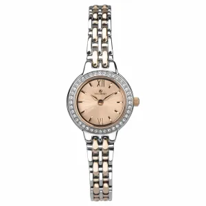 Ladies Rose Gold Plated And Stainless Steel Bracelet Watch With a Swavorski Stone Bezel