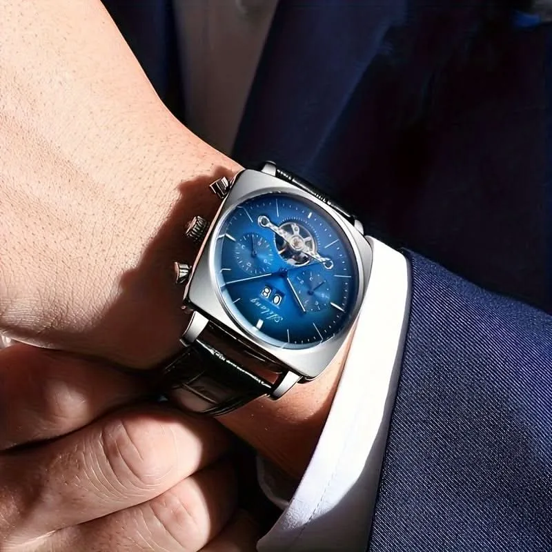 Large Dial Men's Square Mechanical Watch - Luminous