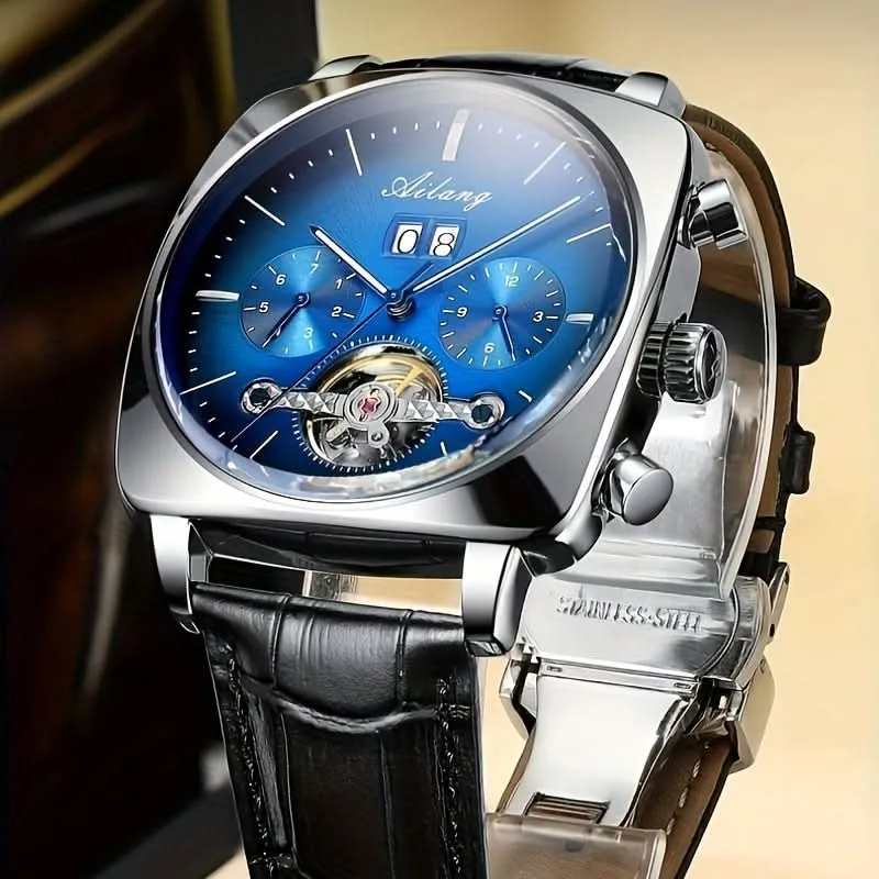 Large Dial Men's Square Mechanical Watch - Luminous