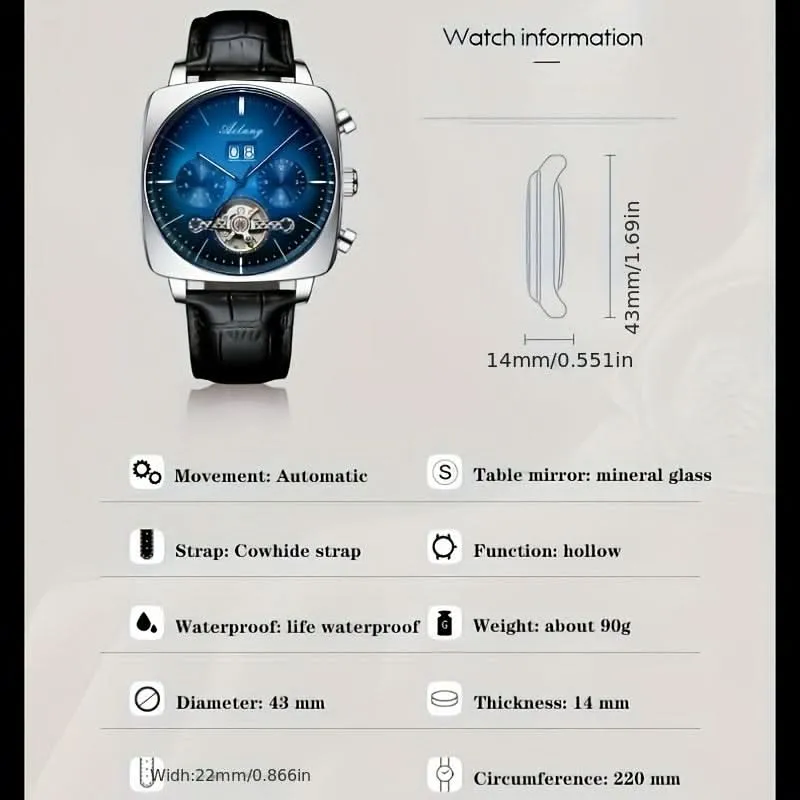 Large Dial Men's Square Mechanical Watch - Luminous