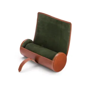 Large Leather Watch Roll - Havana Tan With Green