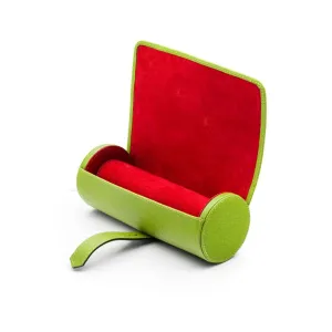Large Leather Watch Roll - Lime With Red