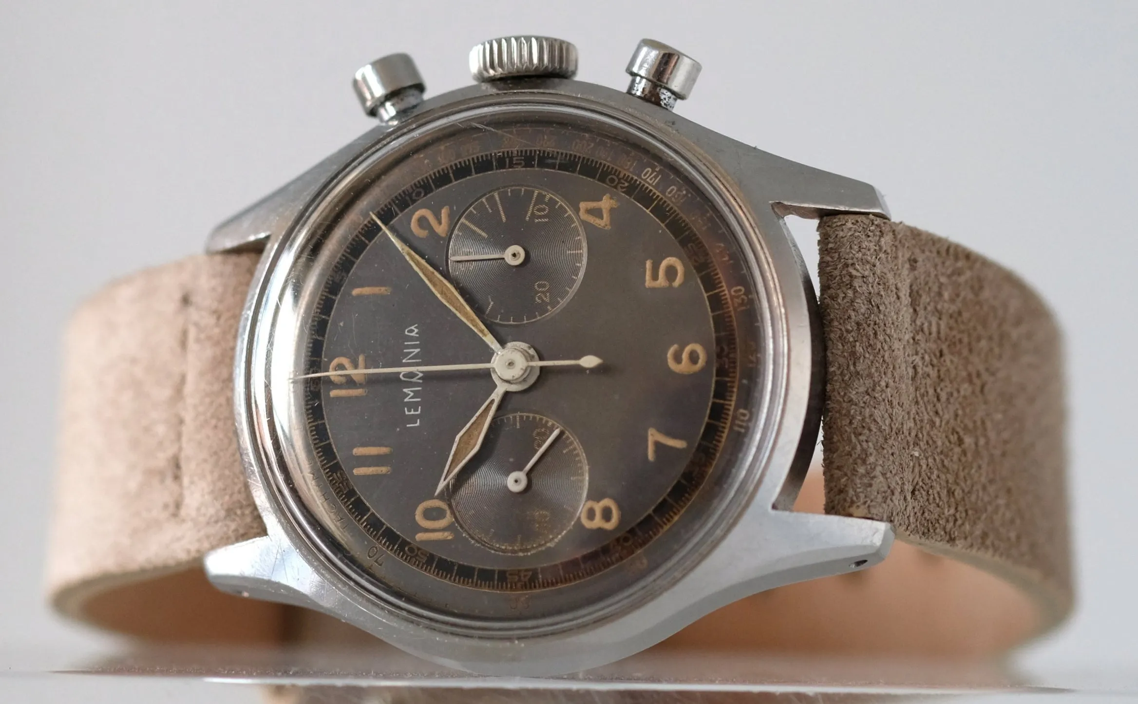 Lemania Chronograph with Patinated Rhodium Dial