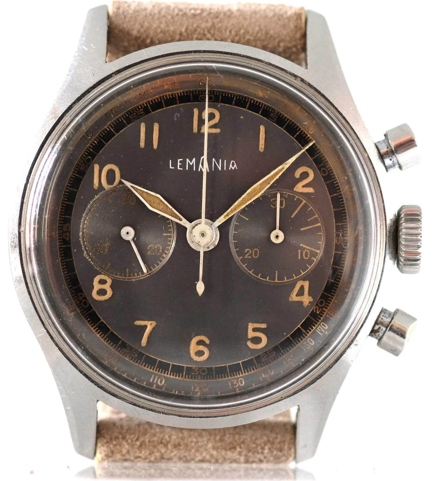 Lemania Chronograph with Patinated Rhodium Dial